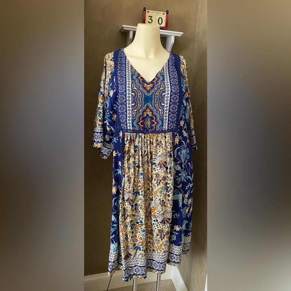 Coldwater Creek Womens Multicolor Long Sleeves V Neck Kaftan Dress Style Kaftan